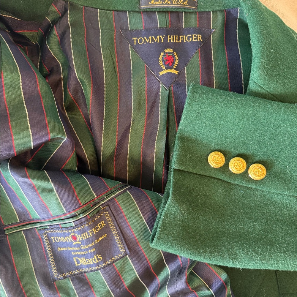VTG Tommy Hilfiger Green Blazer with Striped Lining